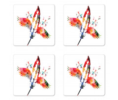 Feather with Wings Birds Coaster Set Of Four