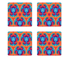 Orange and Blue Motif Colorful Coaster Set Of Four