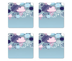 Cartoon Rain Smiley Faces Coaster Set Of Four