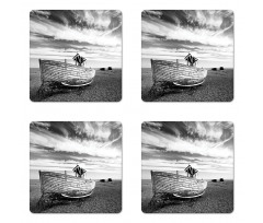 Wooden Boat on Beach Dusk Coaster Set Of Four