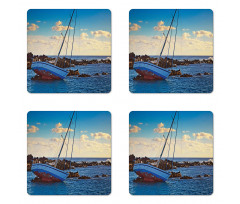 Yacht on Rocks Harbor Coaster Set Of Four