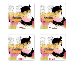 Retro Lady Sketch Art Coaster Set Of Four