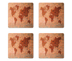 World Map on Brick Wall Coaster Set Of Four