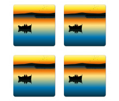 Sunset at Lake Fishing Coaster Set Of Four