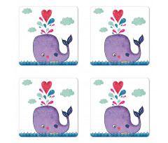 Smiley Whale with Cloud Coaster Set Of Four