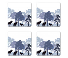 Grey Wild Forest Animals Coaster Set Of Four