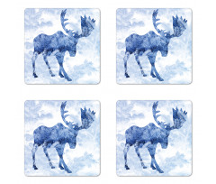 Blue Winter Antlers Tree Coaster Set Of Four