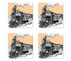 Old Wooden Train Coaster Set Of Four