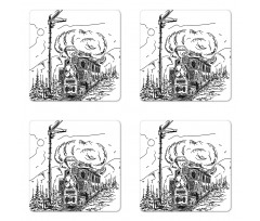 Railroad Drawing Coaster Set Of Four