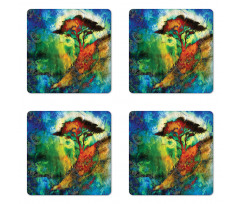 Eastern Grunge Trees Coaster Set Of Four