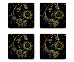 Moon with Boho Feathers Coaster Set Of Four