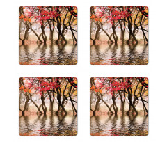 Fall Season River with Trees Coaster Set Of Four