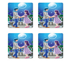 Romantic Manga Couple Coaster Set Of Four