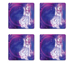 Purple Anime Fairy Sitting Coaster Set Of Four