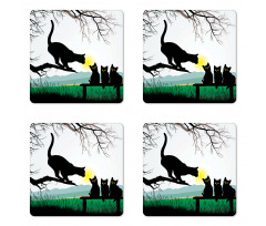 Mother Cat Baby Kittens Coaster Set Of Four