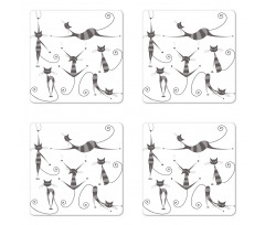 Funny Skinny Striped Cat Coaster Set Of Four