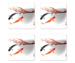 Koi Carp Fish Couple Coaster Set Of Four