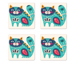 Paisley Style Cat Kitten Coaster Set Of Four