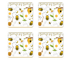 Bees Daisies Chamomile Coaster Set Of Four