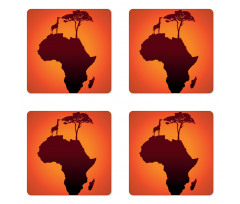 Safari Map with Continent Coaster Set Of Four