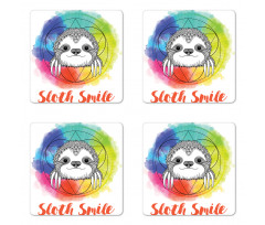 Rainbow Sloth Sketch Coaster Set Of Four