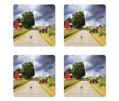 Barn and Tractor on Side Coaster Set Of Four