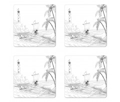 Sketch with Boat Palms Coaster Set Of Four