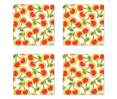 Cherry and Leaves Pattern Coaster Set Of Four