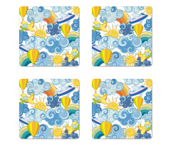 Sun Airplanes and Balloons Coaster Set Of Four