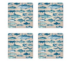 Vintage Seafood Composition Coaster Set Of Four