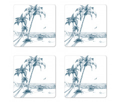 Palm Tree Boat Sketch Coaster Set Of Four