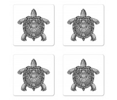 Tribal Art on Tortoise Coaster Set Of Four