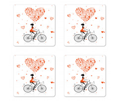 Romantic Cyclist Girl Coaster Set Of Four