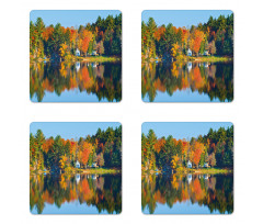 Lake House in Autumn Coaster Set Of Four