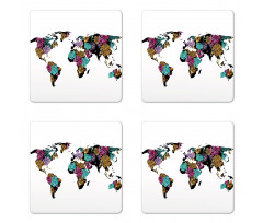 World Map Flowers Coaster Set Of Four