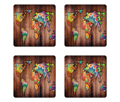 Map on Plank Coaster Set Of Four