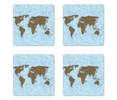 Map with Waves Coaster Set Of Four