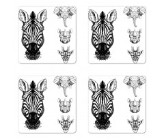 Safari Wildlife Sketch Coaster Set Of Four