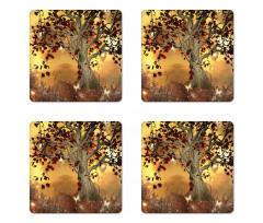 Tree Earthy Color Tones Coaster Set Of Four