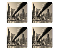 NYC Night Bridge View Coaster Set Of Four