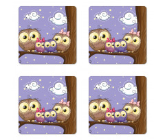 Cartoon Style Owl Family Coaster Set Of Four