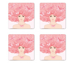 Girl Butterflies Sketch Coaster Set Of Four