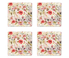 Abstract Flowers Roses Coaster Set Of Four