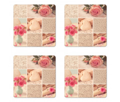 Old Roses Lace Flowers Coaster Set Of Four