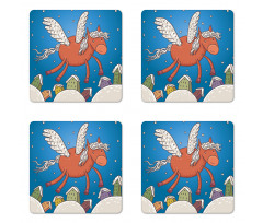 Horse Wings on Building Coaster Set Of Four
