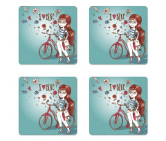 Girl with Bike Coaster Set Of Four