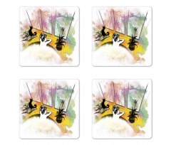 Girl and Cat in Bath Coaster Set Of Four