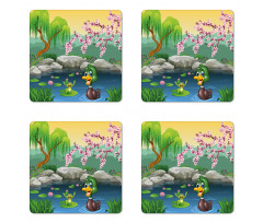 Duck and Frog in a Lake Coaster Set Of Four