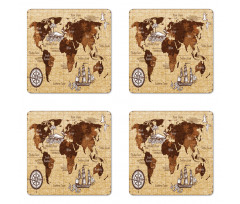 Retro Sketch World Map Coaster Set Of Four