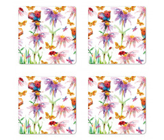 Flower Butterfly Bug Coaster Set Of Four